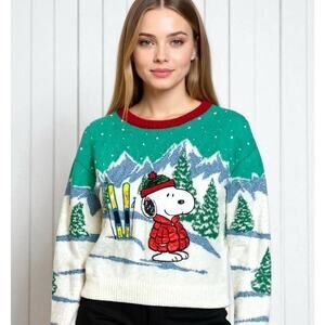 Peanuts Snoopy Womens Fuzzy Sweater Embroidered Knit Ugly Christmas XXL NWT